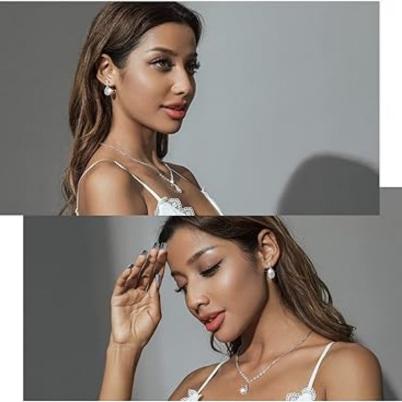 Women Wedding Jewelry Sets Rhinestone Choker Crystal  Necklace Earrings Set - Picture 3 of 5